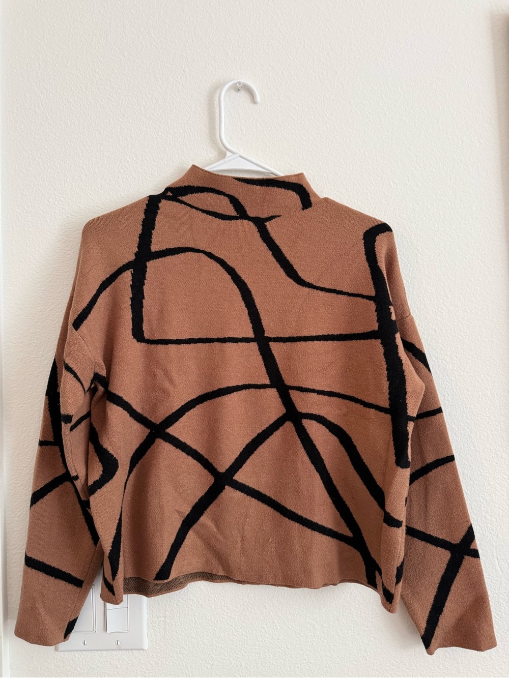 Tahari Camel and Black Abstract Turtleneck Sweater